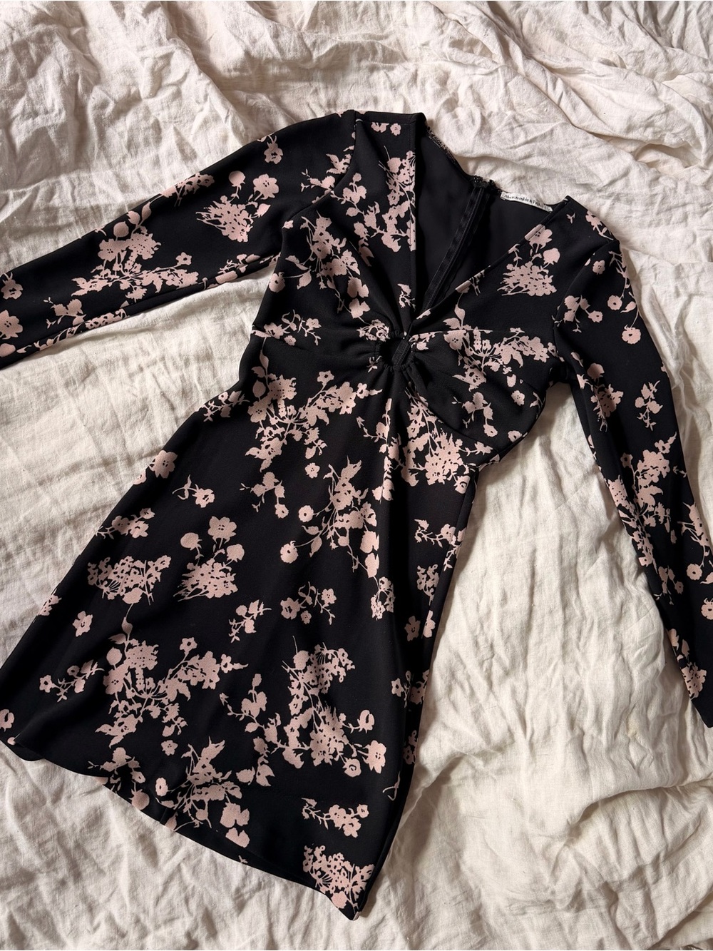 Abercrombie & Fitch Black Long Sleeve Mini Dress with Blush Floral Print
